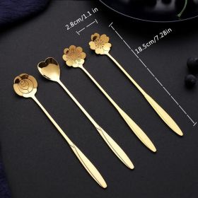 4pcs/set Coffee Scoop; Ice Cream Dessert Scoop; Stainless Steel Long Handle Mug Stirring Spoon (Color: golden, size: 4PC Set)