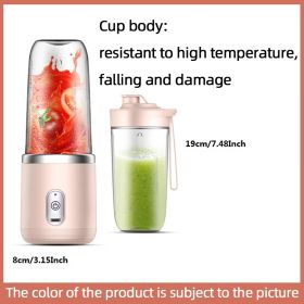 300ml Upgrade 6-page Steel Knife Fight Guide Wolf Rechargeable Portable Juicer Home Small Power Juice Cup (Color: Pink)