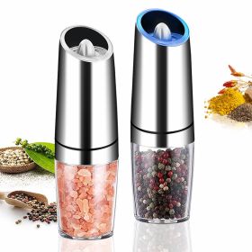 Gravity Induction Electric Pepper Grinder Automatic Sea Salt Pepper Grinder Stainless Steel Mill With Adjustable Thickness (Color: Silver)