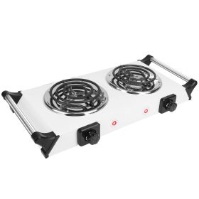 2000W Electric Dual Burner Portable Coil Heating Hot Plate Stove Countertop RV Hotplate with 5 Temperature Adjustments Portable Handles (Type: Double, Color: Silver)