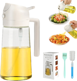 2 In 1 Oil Dispenser And Oil Sprayer, Oil Sprayer for Cooking, Cooking Oil Dispenser Sprayer, Oil Dispenser for Kitchen Spray (Color: White)