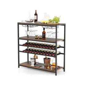 Industrial Freestanding Wooden Wine Bar Cabinet Wine Rack Table (Type: Wine rack, Color: Rustic Brown)