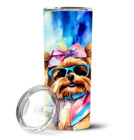 Yorkshire Terrier Hippie Dawg Stainless Steel Skinny Tumbler Vacuum Double Walled Reusable Insulated Tumbler Travel Cup for Coffee Cocktails Gift with (default: default)