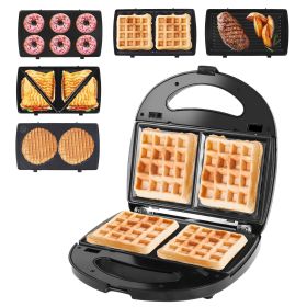 Electric Sandwich Maker Waffle Panini Press Grill with Removable Non-Stick Plates Double-Sided Heating Cool Touch Handle For Breakfast Steak Toaster B (Type: 5 In 1 Maker)