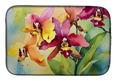 Orchids in Watercolor Dish Drying Mat Absorbent Dish Drying Mat Pad for Kitchen Counter Dish Drainer Mat for Countertop, 14 x 21", Multicolor (default: default)