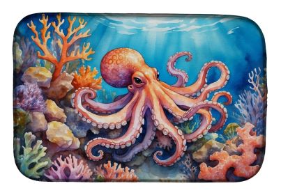 Octopus Among Coral Dish Drying Mat Absorbent Dish Drying Mat Pad for Kitchen Counter Dish Drainer Mat for Countertop, 14 x 21", Multicolor (default: default)