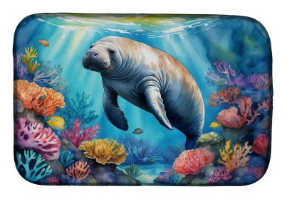 Manatee and Coral Reefs Dish Drying Mat Absorbent Dish Drying Mat Pad for Kitchen Counter Dish Drainer Mat for Countertop, 14 x 21", Multicolor (default: default)