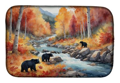 Bears Autumn in the Woods Dish Drying Mat Absorbent Dish Drying Mat Pad for Kitchen Counter Dish Drainer Mat for Countertop, 14 x 21", Multicolor (default: default)