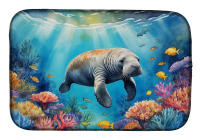 Summer Manatee Dish Drying Mat Absorbent Dish Drying Mat Pad for Kitchen Counter Dish Drainer Mat for Countertop, 14 x 21", Multicolor (default: default)