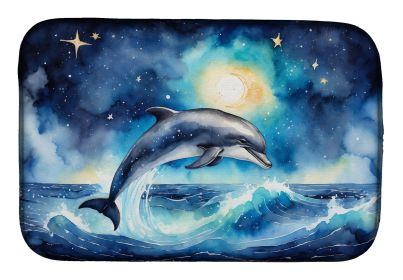 Dolphin in a Starry Sea Dish Drying Mat Absorbent Dish Drying Mat Pad for Kitchen Counter Dish Drainer Mat for Countertop, 14 x 21", Multicolor (default: default)