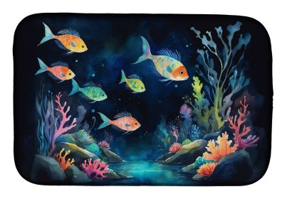 Bioluminescent Fish Dish Drying Mat Absorbent Dish Drying Mat Pad for Kitchen Counter Dish Drainer Mat for Countertop, 14 x 21", Multicolor (default: default)