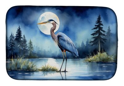 Blue Heron Under the Moonlight Dish Drying Mat Absorbent Dish Drying Mat Pad for Kitchen Counter Dish Drainer Mat for Countertop, 14 x 21", Multicolor (default: default)