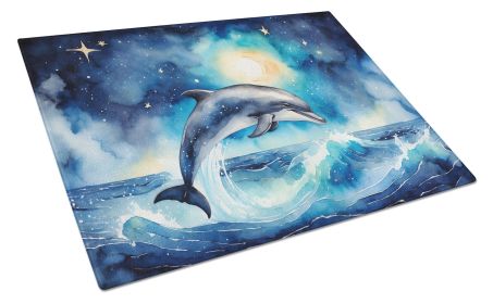 Dolphin in a Starry Sea Glass Cutting Board Decorative Tempered Glass Kitchen Cutting and Serving Board Large Size Chopping Board (default: default)