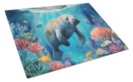 Manatee and Coral Reefs Glass Cutting Board Decorative Tempered Glass Kitchen Cutting and Serving Board Large Size Chopping Board (default: default)