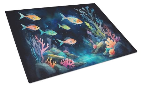 Bioluminescent Fish Glass Cutting Board Decorative Tempered Glass Kitchen Cutting and Serving Board Large Size Chopping Board (default: default)