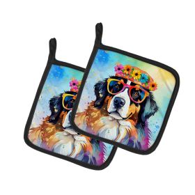 Bernese Mountain Dog Hippie Dawg Pair of Pot Holders Kitchen Heat Resistant Pot Holders Sets Oven Hot Pads for Cooking Baking BBQ, 7 1/2 x 7 1/2 (default: default)