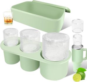 Ice Cube Tray for Stanley Cup: 40 Oz Tumbler Ice Mold Silicone - Hollow Cylinder Ice Maker Freezer with Lid and Bin for Water Bottle Whiskey Cocktail (Color: green)