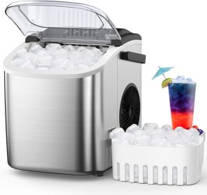 Stainless Steel Countertop Ice Maker, 26.5 lbs/24 Hours, 9 Cubes Ready in 6-8 Minutes, Self-Cleaning Ice Maker, Bullet Ice (Metallic: Metallic)