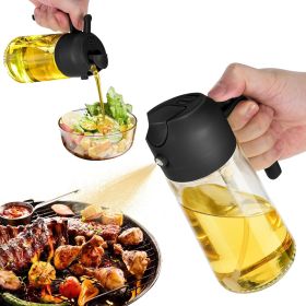 16oz Oil Dispenser Bottle for Kitchen - 2 in 1 Olive Oil Dispenser and Oil Sprayer - 470ml Olive Oil Bottle - Oil Sprayer for Cooking, Kitchen, Salad (Color: Black)