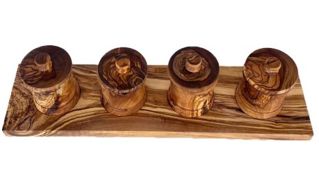 Olive Wood Canisters Set (size: 4-canister set plus base)